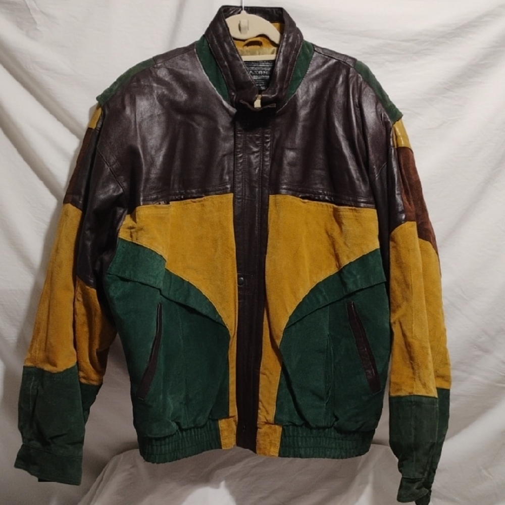 RARE! Saxony Multicolor Suede & Smooth Leather Bomber Jacket Sz.1X